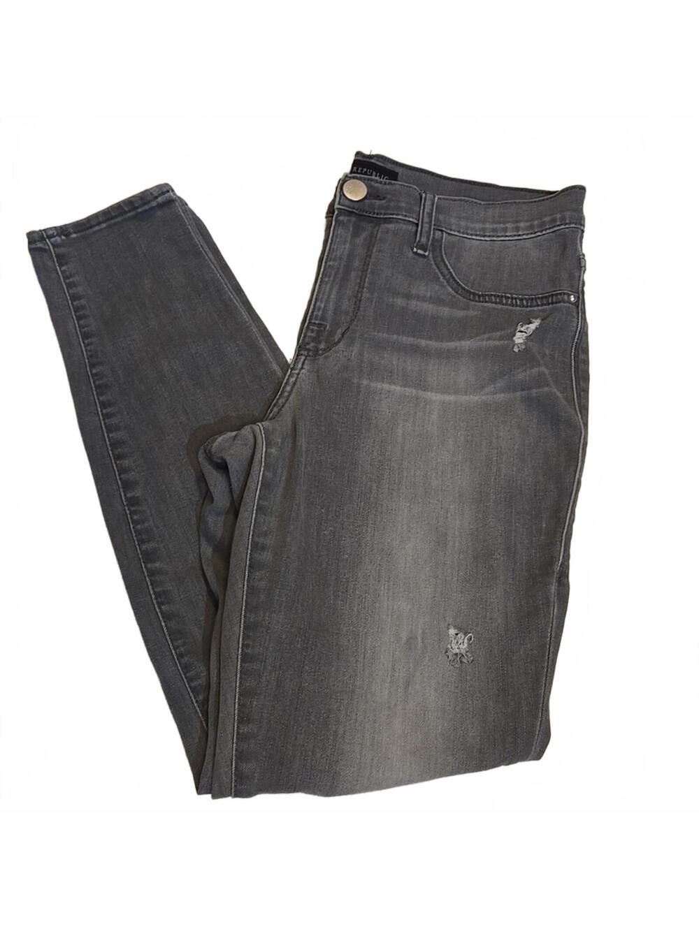 Rock & Republic Gray Kashmiere Distressed Skinny Jeans Size 12